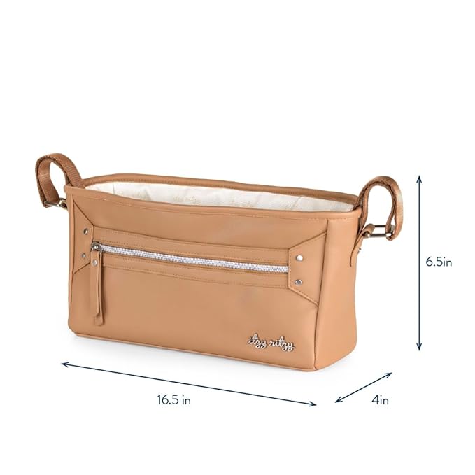Itzy Ritzy Adjustable Stroller Caddy and Organizer Bag Featuring Front Zippered Pocket, 2 Built-In Interior Pockets & Adjustable Straps to Fit Nearly Any Stroller (Chai)