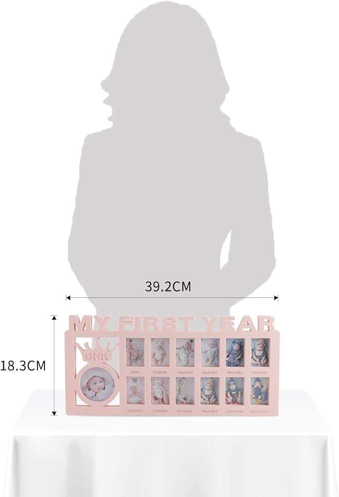 ESTAMICO Baby Picture Frames My Frist Year Photo Keepsake for Baby 1-12 Months Memory, Pink