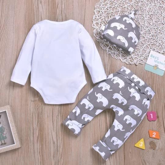 Newborn Infant Baby Clothes Long Sleeve Romper + Pants + Hat 3PCS Outfits Set