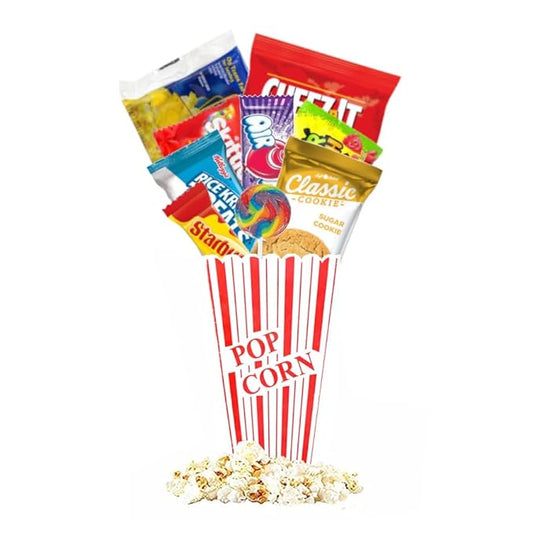 Kids Movie Night Popcorn Bucket – Pre-Filled Snack Basket Candy Bouquet with Popcorn, Candy, Cookies & Surprise (Movie Night Sugar Cookie)