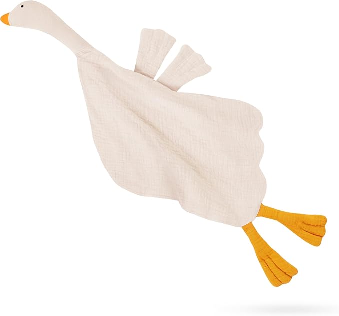 Baby Toys Lovey Blanket Soft Goose Toys for Newborn Essentials 0-6 Months, Sensory Stuffed Animal Security Blanket for Boys and Girls (Goose-Cream)