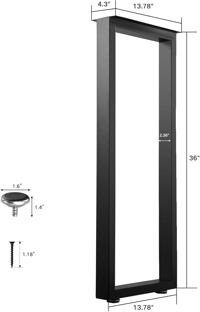 36 Inch Metal Bar Table Legs, Heavy Duty Dining Table Leg Desk Legs with Adjustment Feet, Black, Set of 2