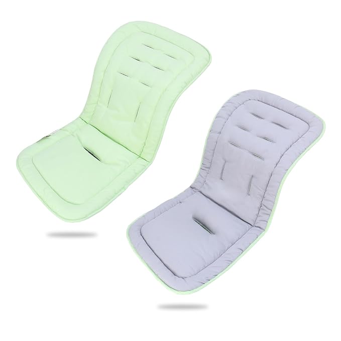 Baby Stroller Cushion,Infant Car Seat Insert-Reversible Universal Breathable and Soft Newborn Stroller Mat,100% Cotton Cover Toddler Seat Pad Liner-34x78cm,1 Pack(Gray+Neon Green)