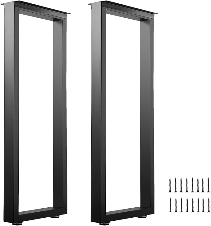 36 Inch Metal Bar Table Legs, Heavy Duty Dining Table Leg Desk Legs with Adjustment Feet, Black, Set of 2