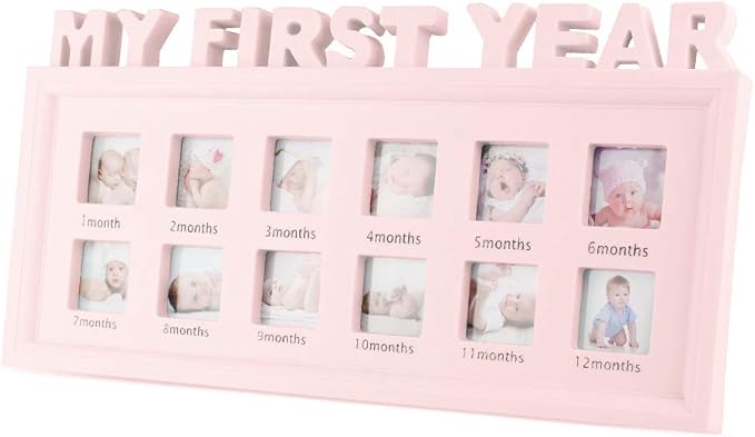 My First Year Frame Baby Picture Keepsake Frame for Photo Memories, Pink