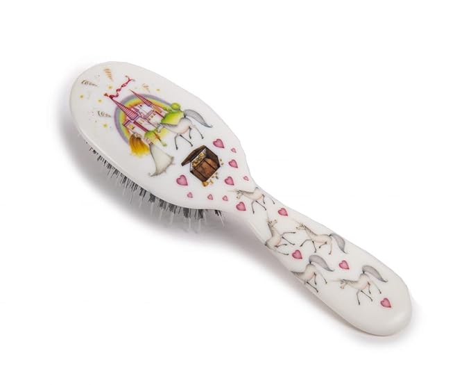 Rock & Ruddle Soft White Natural Boar Bristle Hairbrush for Babies and Young Children (Baby 6.9") - Perfect for Fine Hair Detangling and Smoothing - Designed & Made in UK - Unicorns Design