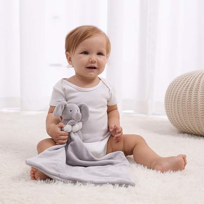 Apricot Lamb Stuffed Animals Security Blanket Gray Elephant Infant Nursery Character Blanket Luxury Snuggler Plush(Gray Elephant, 13 Inches)