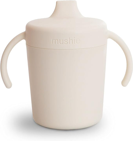 mushie Trainer Sippy Cup | Made in Denmark | Leak Resistant Twist-Off Lid & Handles | Plastic |6 Months + (Ivory)