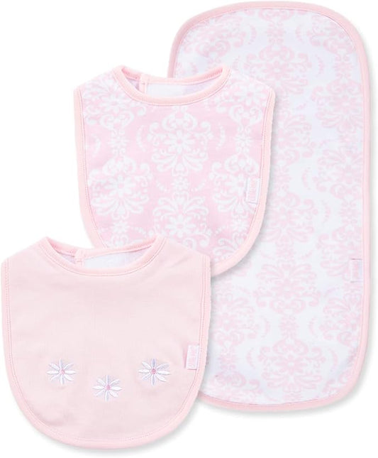 Little Me Clothes for Baby Boys’ and Girls’ 2 Bibs and 1 Burp Cloth Set, Soft Cotton Feeding Essentials with Velcro Closures