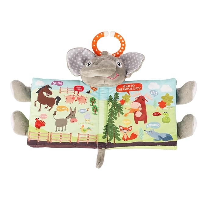 Elephant Baby Books Toys 0-6 Months, Loveys Crinkle Books for Babies,Touch and Feel Infant Toys 6-12-18 Months 1-2 Year Old, Shower Gifts Soft Cloth Book, Teether for Boys Girls - Small Edition