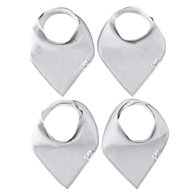 Copper Pearl 4 Pack Soft Cotton Baby Bibs for Drooling and Teething, Absorbent Drool Bibs for Baby Girl and Boy, Adjustable to Fit Newborns to Toddlers (Gray Basics)