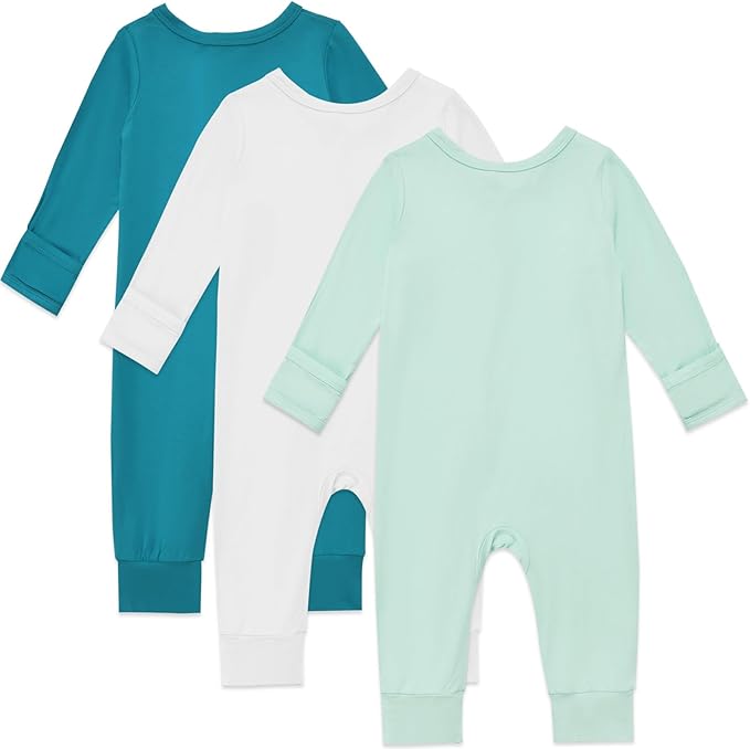 Aablexema Baby Footless Pajamas Rayon 3pcs Unisex Infant Zipper Romper with Mitten Cuffs Sleep Play PJs