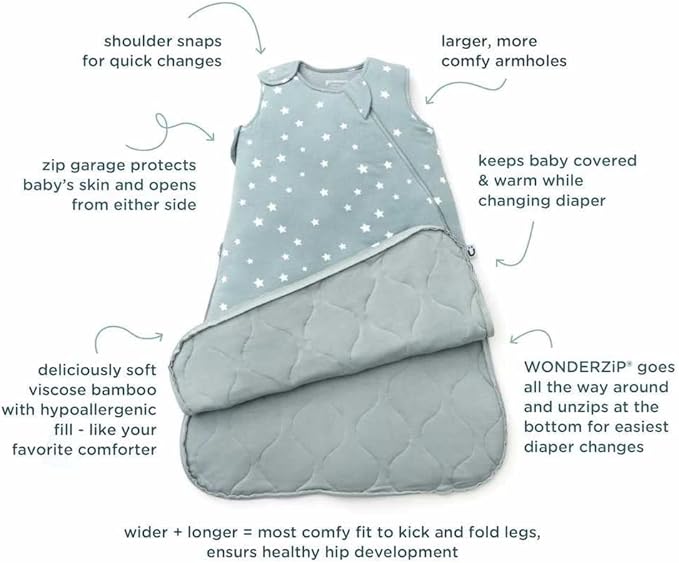 GUNAMUNA günamüna Unisex Baby, Toddler Wearable Blanket, Sleeping Bag Bamboo Rayon, Sleep Sack with Diaper Zipper, 1.0 TOG