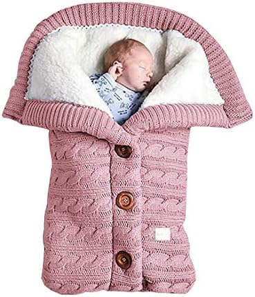 insular Warm Baby Sleeping Bag Envelope Winter Kid Sleepsack Footmuff Stroller Knitted Sleep Sack Newborn Knit Wool Swaddling Blanket (Pink)