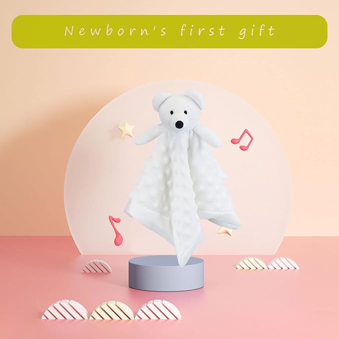 Baby White Polar Bear Soft Stuffed Animal Security Blanket, Plush Polar Bear Character Lovey Blanket, Baby Shower/Nursery Gift, Newborn Infant Toddler Snuggle Blankie for Child, 13 Inches