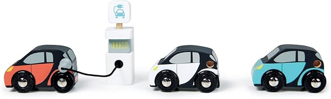 Tender Leaf Toys - Smart Car Set - 3 Pretend Electric Wooden Smart Cars with Charging Unit - Open-Ended Play Toy, Explore Role-Play and Imagination, for Boys and Girls Age 18m+