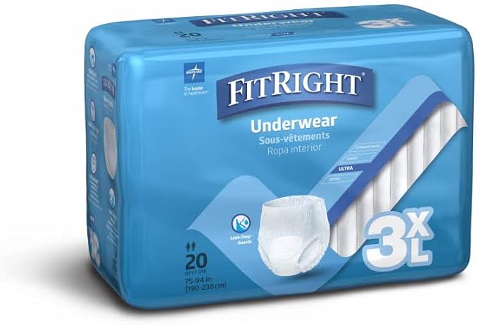 FitRight Adult Incontinence Underwear, Heavy Absorbency, 3X-Large, 75"-94" Waist (20 Count)