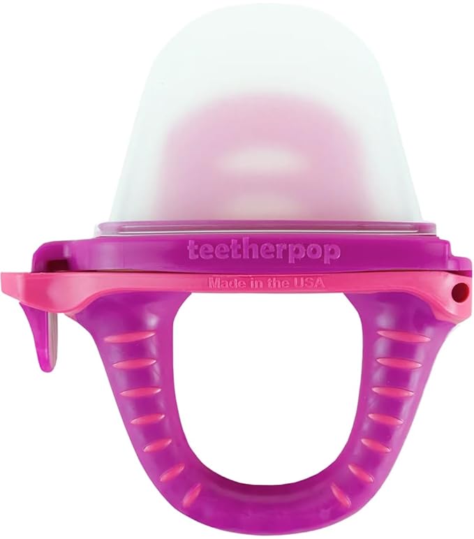 Teetherpop Fillable Silicone Teether for Babies – Cooling Teething Relief - Breastmilk Popsicle Molds for Teething with Spill-Proof Sippy Slits – Pureed Baby Fruit Feeder (FuchsiaPink)