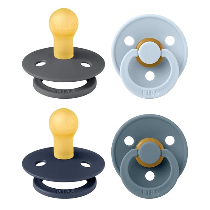 BIBS Colour Soother 4-Pack | BPA Free Dummy Pacifier | Round Nipple | Natural Rubber Latex | Made in Denmark | Size 0-6 Months | Deep Space Mix