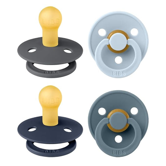 BIBS Colour Soother 4-Pack | BPA Free Dummy Pacifier | Round Nipple | Natural Rubber Latex | Made in Denmark | Size 0-6 Months | Deep Space Mix