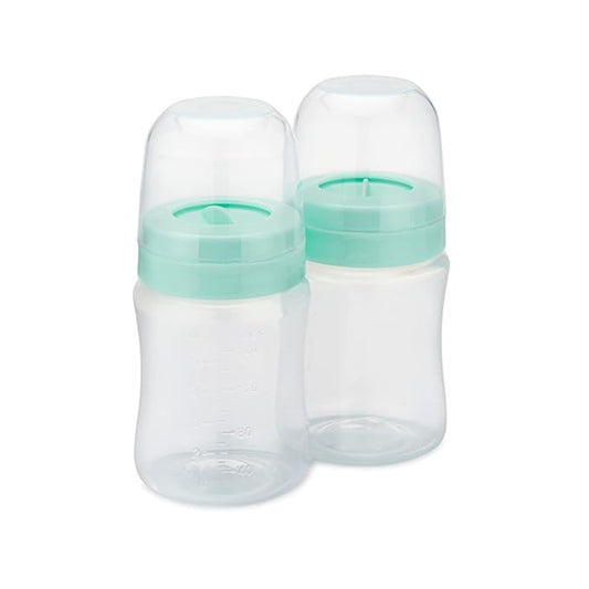 Motif Medical Breast Milk Storage Bottles for Duo Breast Pump - Durable Plastic Breastfeeding Essentials w/Locking Rings, Lids & Nipple Caps - Breast Milk Container (Set of 2, 160 ml)