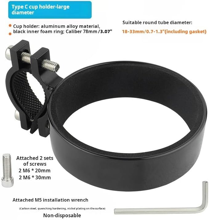 Premium Aluminium Bike Handlebar Cup Holder - Secure, Stylish, and Versatile, Baby Strollers Available (C Cup Holder-Black)