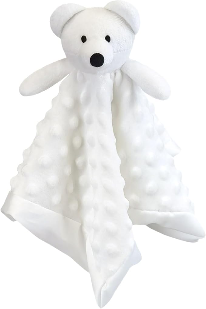 Baby White Polar Bear Soft Stuffed Animal Security Blanket, Plush Polar Bear Character Lovey Blanket, Baby Shower/Nursery Gift, Newborn Infant Toddler Snuggle Blankie for Child, 13 Inches