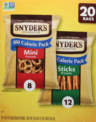 Snyder's of Hanover Pretzels, Minis and Sticks 100 Calorie Packs, 20 Ct Variety Pack (Pack of 2)