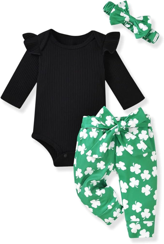 Aalizzwell Preemie Newborn Infant Baby Girls Clothes Ribbed Romper Bodysuit Pants Set Fall Winter Outfits