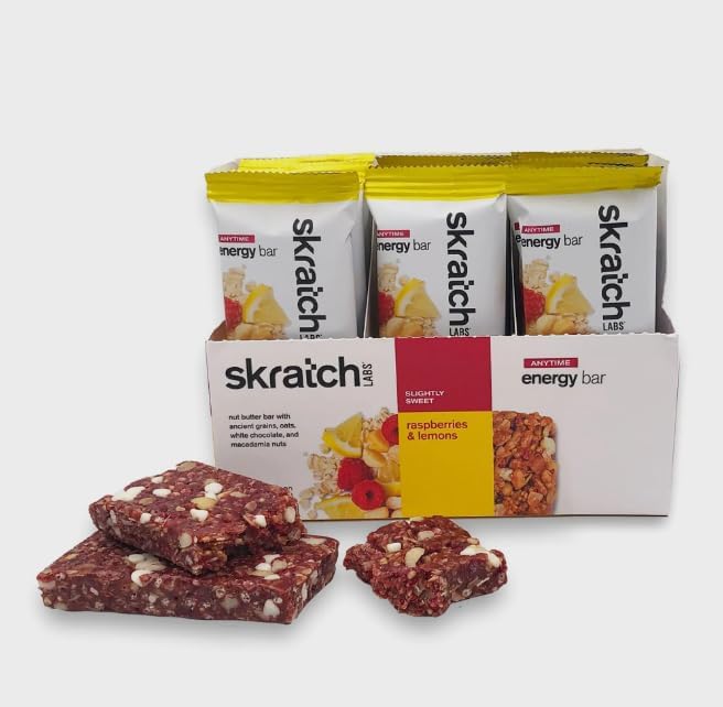 SKRATCH LABS Energy Bar | Raspberry + Lemon (12 pack) | Plant Based Healthy Snack | Low Sugar - 4g Protein | non-gmo, gluten free, soy free, vegan, kosher