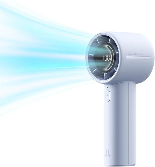 JISULIFE Handheld Turbo Fan, 5000mAh Rechargeable Portable Fans,Up to 28 Hours Cooling,5 Speed Strong Wind,Personal Mini Fan for Travel Outdoor Camping Beach Makeup（Blue）