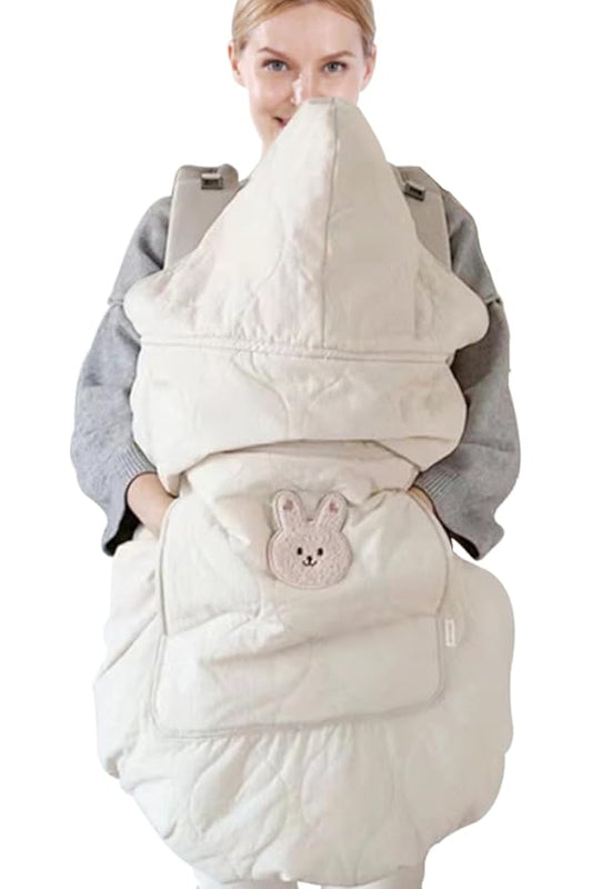 Winter Baby Carrier Cover Stroller Cover -Warm Thicker Hooded Stretchy Cloak Hooded Reversible, Cloak Kangaroo Hoodie for Mom Baby, Suit for All Seasons-Beige