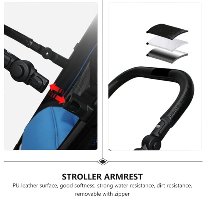 Baby Stroller Belly bar Stroller Armrest Handle Crossbar Accessories Compatible for BBZ YoYo and Yoyo Black PU Pushchair Leather pram