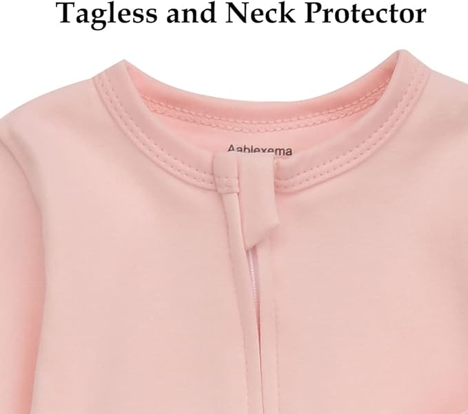 Aablexema Baby Footie Pajama with Mitten Cuffs, Double Zipper Infant Cotton clothes Sleeper Pjs, Footed Sleep Play