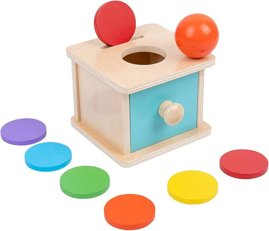 Adena Montessori Infant Toddlers Coin Box Montessori Toys for 6-12 Months Babies 1 Year 2 Year Old (2 in 1,Coin&Ball, Blue Door)