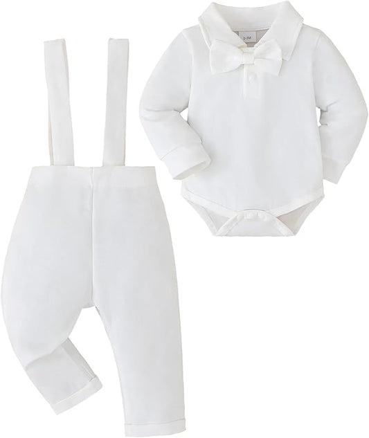 Newborn Baby Boy Clothes Gentleman Wedding Suit Infant Outfits Formal Dress Shirt+Bowtie+Suspender Pants