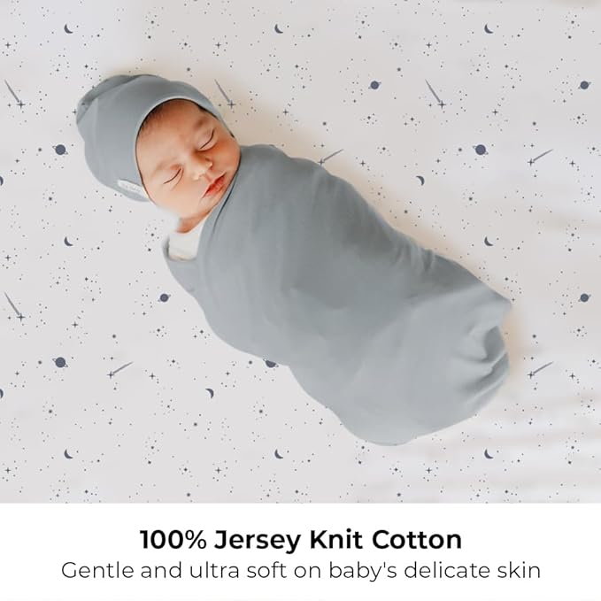 Ely’s & Co. Pack and Play Sheets, for Mini/Portable Crib, 2 Pack Fitted Playpen Play Yard Sheet Set Compatible with Graco Pack n Play, for Baby Boys, 100% Cotton, Celestial Blue Print, 38”x24”x5”