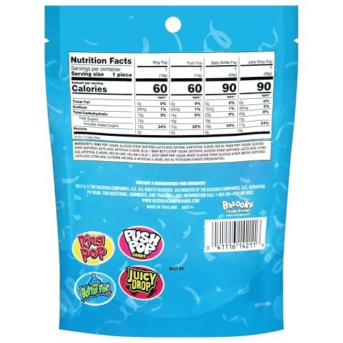 Assorted Candy Variety Pack 4 Count Lollipops - Ring Pop, Push Pop, Baby Bottle Pop & Juicy Drop - Ideal for Kids Party Favors, Party Favor Bags by Bazooka Brands