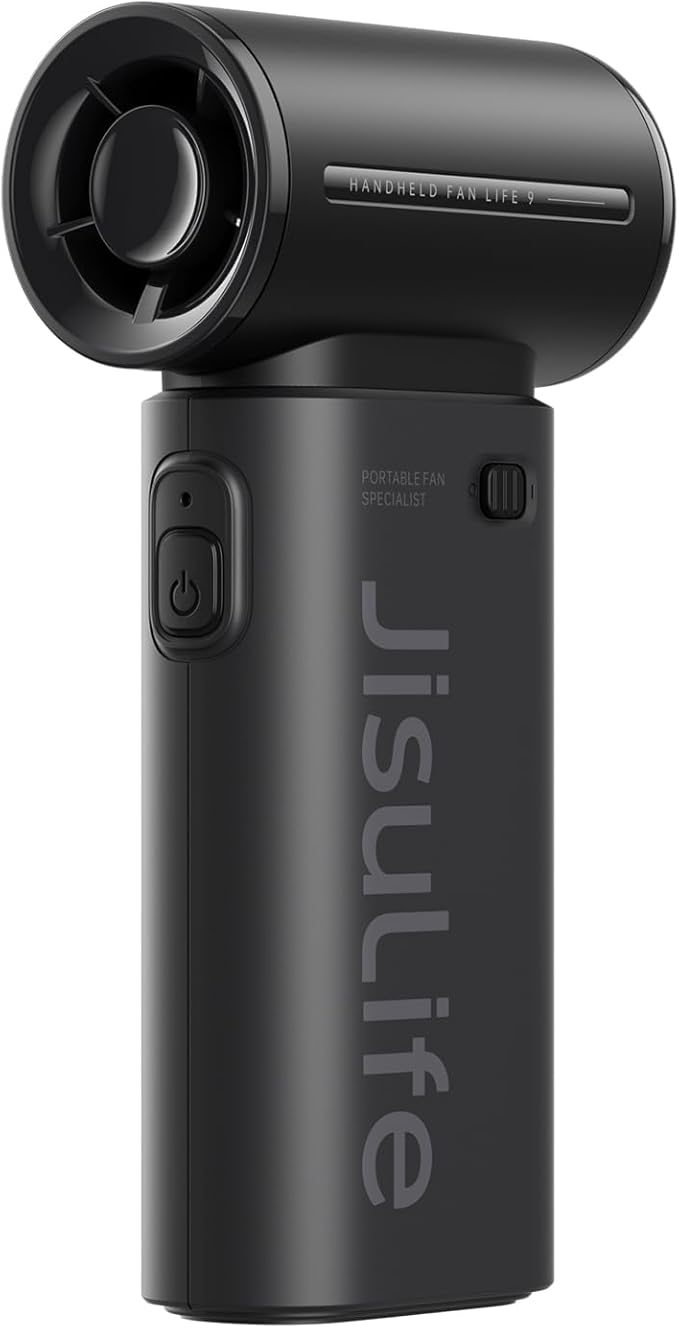 JISULIFE Portable Handheld Fan Life9, Turbo Power High Speed Air [18H Max Cooling Time], 5 Gear Wind, 5000mAh Rechargeable, Mini Pocket Design, Personal Fan for Travel Concerts Camping Makeup - Black