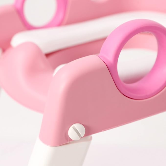 Potty Training Toilet Seat with Step Stool Ladder for Boys and Girls Baby Toddler Kid Children Toilet Training Seat Chair with Handles Padded Seat Non-Slip Wide Step(Pink)
