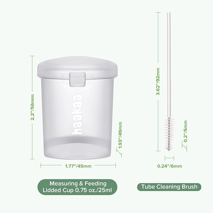 haakaa Silicone Measuring & Feeding Cup 25ml/2pcs(Pre-sterilised), Leakproof & Reusable, 3-in-1 Colostrum Collection Cup for Collect, Store & Feed, Include Cleaning Brush