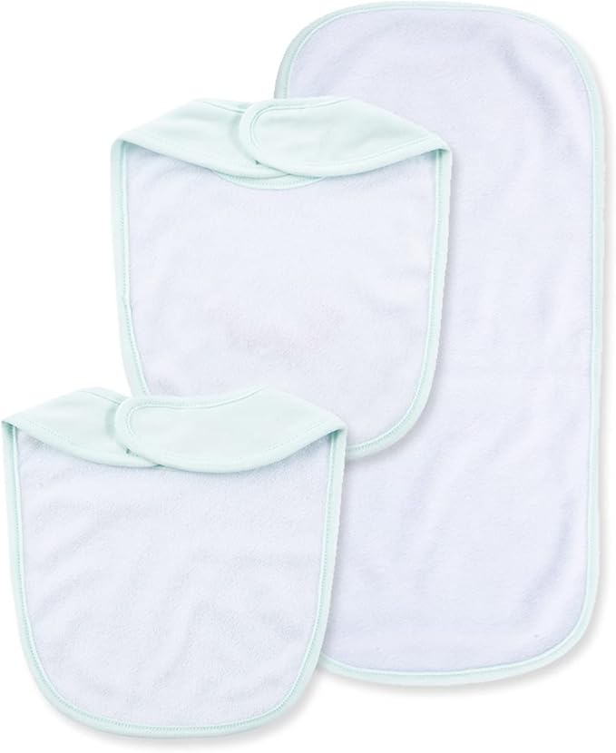 Little Me Clothes for Baby Boys’ and Girls’ 2 Bibs and 1 Burp Cloth Set, Soft Cotton Feeding Essentials with Velcro Closures