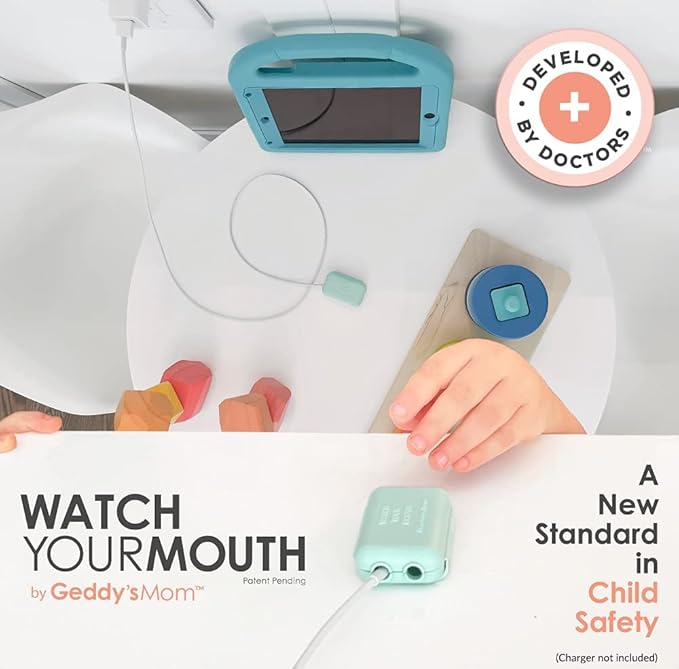 Geddy´s Mom Watch Your Mouth - The Award-Winning Child Safety USB Cover Cap Baby Proof Cord Protector| BPA & Phthalate-Free Charger Protector | Electrical Safety Baby Products - 6 Pack (White)