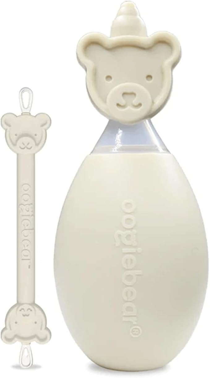 oogiebear BearPair Silicone Bulb Baby Nasal Aspirator and Ear & Nose Syringe, Safely Sucks Snot and Removes Mucus, Cleanable and Reusable, Grey