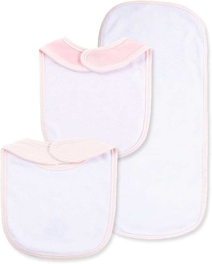 Little Me Clothes for Baby Boys’ and Girls’ 2 Bibs and 1 Burp Cloth Set, Soft Cotton Feeding Essentials with Velcro Closures