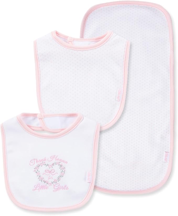 Little Me Clothes for Baby Boys’ and Girls’ 2 Bibs and 1 Burp Cloth Set, Soft Cotton Feeding Essentials with Velcro Closures