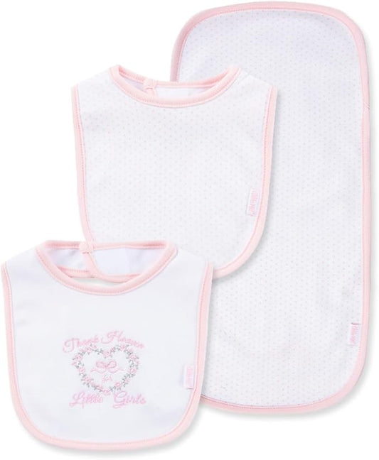 Little Me Clothes for Baby Boys’ and Girls’ 2 Bibs and 1 Burp Cloth Set, Soft Cotton Feeding Essentials with Velcro Closures