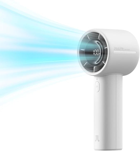 JISULIFE Handheld Turbo Fan, 5000mAh Rechargeable Portable Fans,Up to 28 Hours Working,5 Speed Strong Wind,Personal Mini Fan for Travel Outdoor Camping Beach Makeup（Gray）