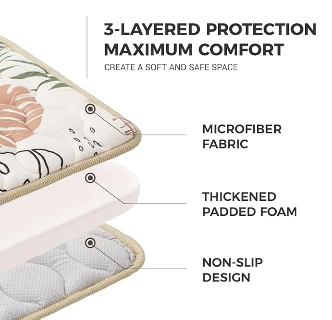 Bunnikins & Clover Baby Play Mats for Floor, 50"x50" Thicken Soft Play Mat, Foldable and Non Slip One-Piece Crawling Mat, Machine Washable Foam Play Mat for Baby, Toddlers Infants, Tummy Time