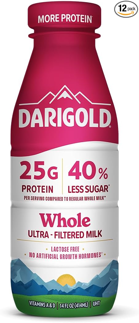 Darigold FIT High Protein Whole Ultra-Filtered Milk - Lactose Free, 25g Protein, 40% Less Sugar - 14oz Bottles, 12 Pack (Whole Milk)